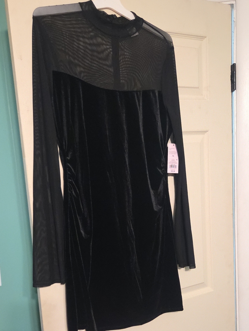 wild fable Black Velvet & Sheer Mesh Long-Sleeve Dress